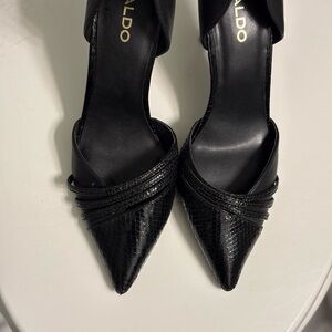 Aldo Black Pointed Toe Heels with Strappy Design